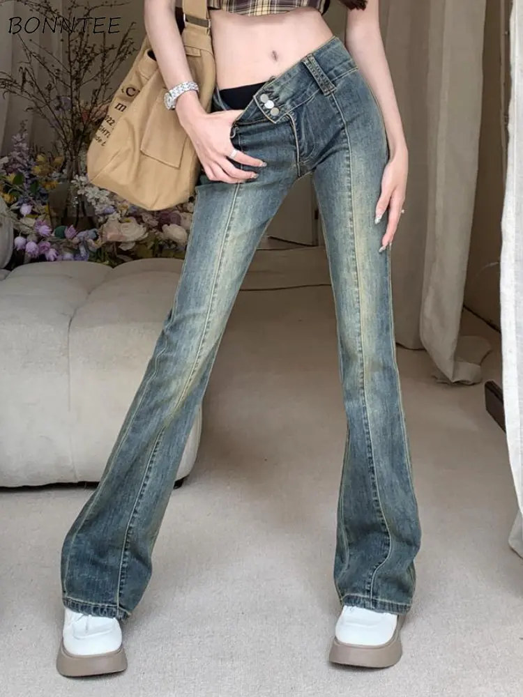 

Flare Jeans Women Spring Skinny Streetwear College Korean Style Simple All-match Washed Chic Vintage Bleached Fashion Ulzzang