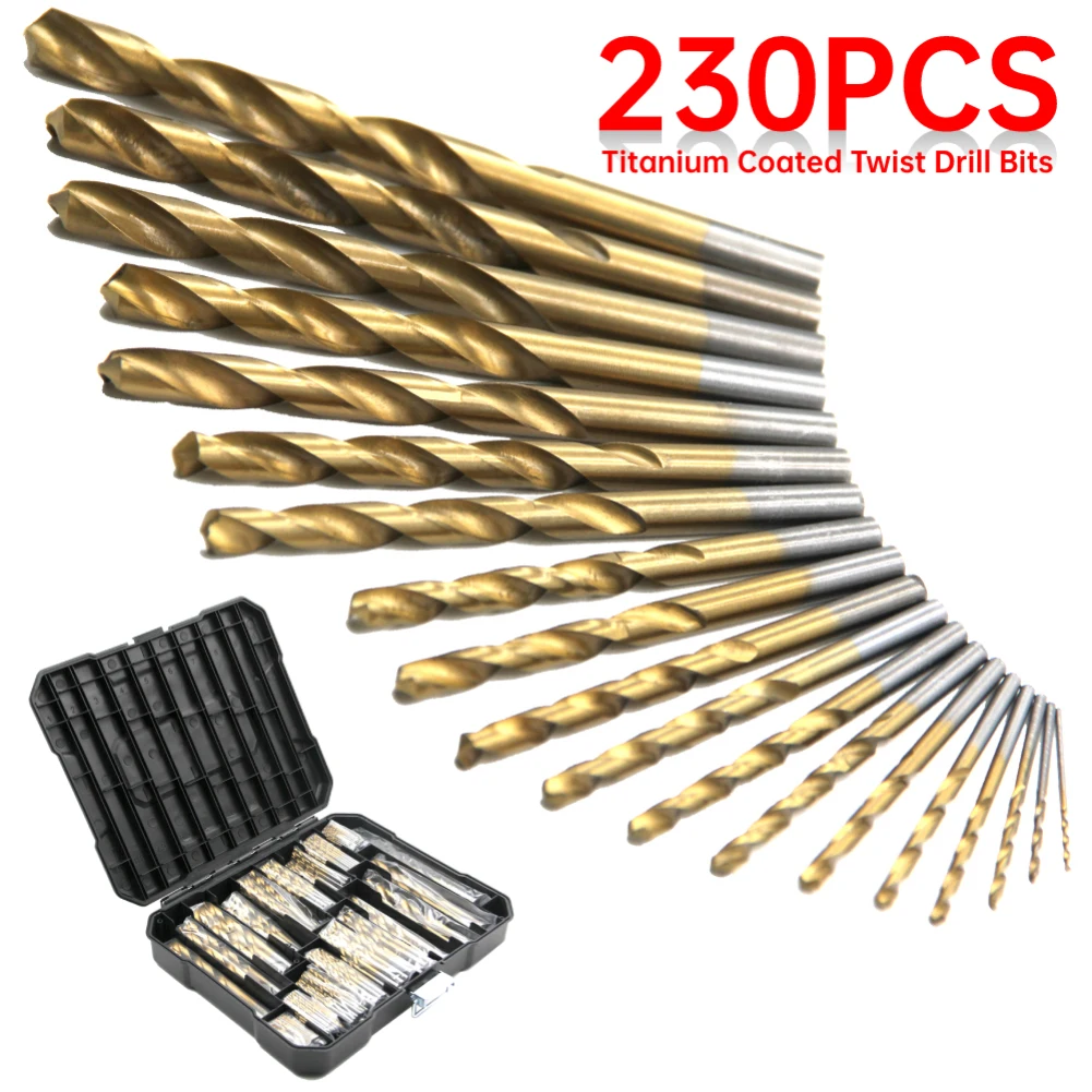 230Pcs Professional Titanium Coated Drill Bits HSS High Speed Steel Drill Bits Set Tool High Quality Power Tools 1/1.5/2/2.5/3mm
230Pcs Professional Titanium Coated Drill Bits HSS High Speed Steel Drill Bits Set Tool High Quality Power Tools 1/1.5/2/2.5/3mm