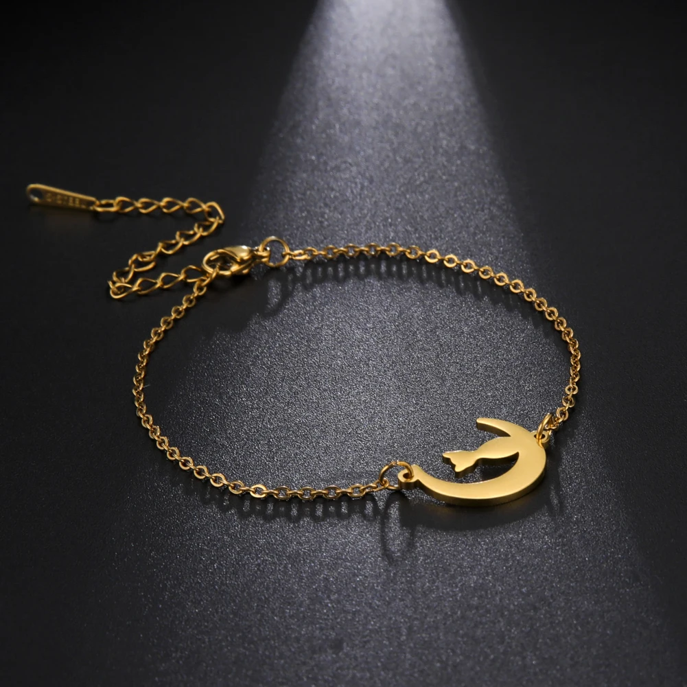 Moon and Cat Pendant Bracelet Stainless Steel Bracelet for Women Men Simple Fashion Jewelry for Lover Wedding Party Gift
Moon and Cat Pendant Bracelet Stainless Steel Bracelet for Women Men Simple Fashion Jewelry for Lover Wedding Party Gift