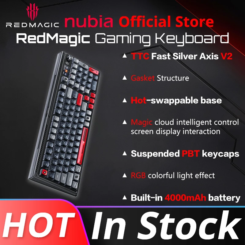 

Nubia Redmagic Mechanical Keyboard REDMAGIC 3-Mode Mechanice Keyboard Model KJ001J Wire & Wireless 100Keys QS BR RGB Light