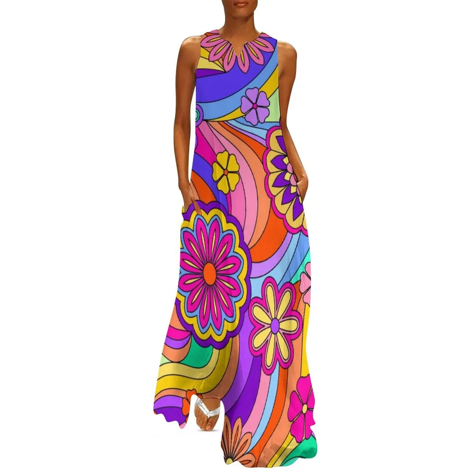 Colorful Flower Power Dress Vintage Hippy Print Elegant Maxi Dress Street Style Bohemia Long Dresses V Neck Design Vestidos
Colorful Flower Power Dress Vintage Hippy Print Elegant Maxi Dress Street Style Bohemia Long Dresses V Neck Design Vestidos