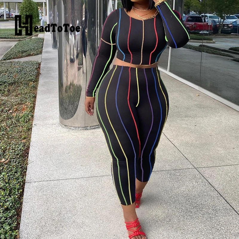 Stripes Print Long Sleeve Crop Tops & Skinny Pants Set Casual Women Two Piece Set Outfits
Stripes Print Long Sleeve Crop Tops & Skinny Pants Set Casual Women Two Piece Set Outfits