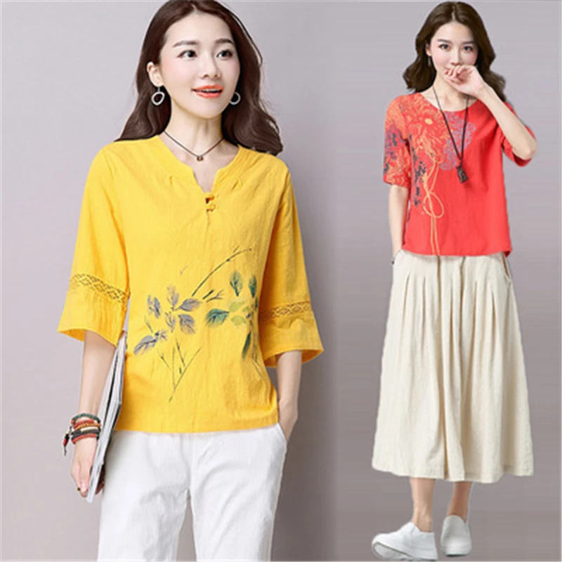 Summer T Shirt Women Vintage Tee Tops Harajuku O-Neck Pullover Casual Fashion Camisetas Mujer Chinese Style Cotton Linen Floral
Summer T Shirt Women Vintage Tee Tops Harajuku O-Neck Pullover Casual Fashion Camisetas Mujer Chinese Style Cotton Linen Floral