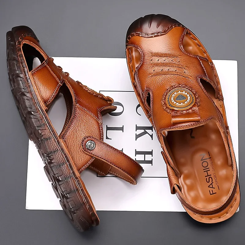 Summer New Men's Leather Sandals Dual Purpose Genuine Leather Headed Sandals Men's Anti Slip Soft Sole Beach Shoes Cool and Tidy
Summer New Men's Leather Sandals Dual Purpose Genuine Leather Headed Sandals Men's Anti Slip Soft Sole Beach Shoes Cool and Tidy