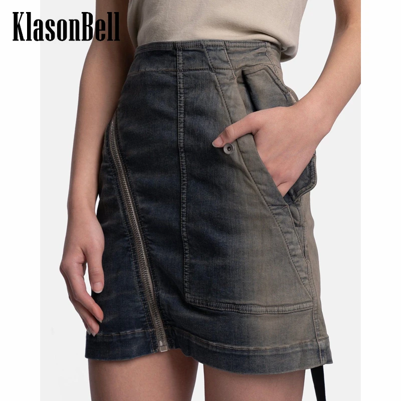 

5.7 KlasonBell Women Fashion Distressed Washed Zipper Pocket Package Hip Slim Denim Mini Skirt