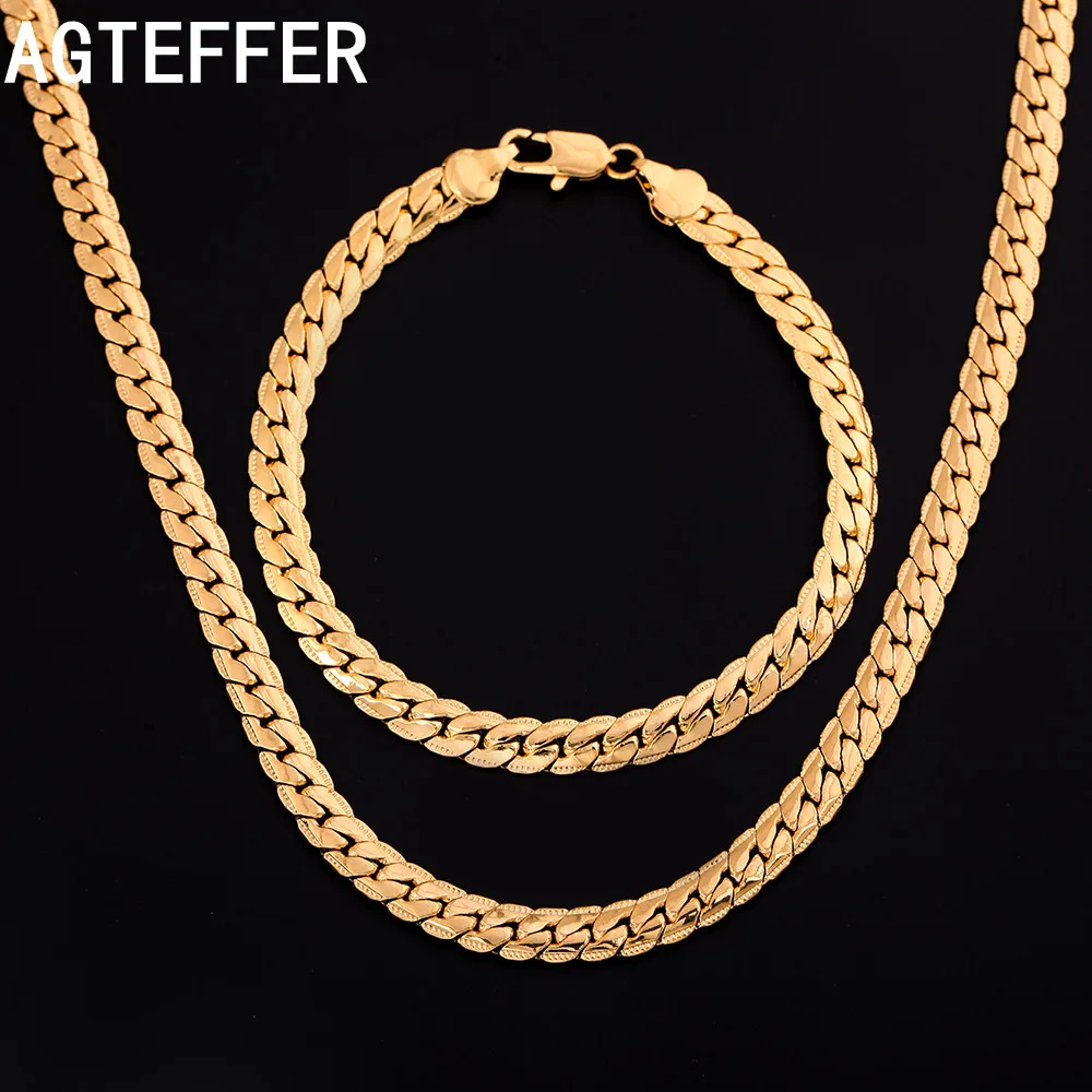AGTEFFER 925 Sterling Silver 18K Gold Color 5MM Chain Bracelets Neckalce For Women Fashion Party Wedding Jewelry Sets Gifts
AGTEFFER 925 Sterling Silver 18K Gold Color 5MM Chain Bracelets Neckalce For Women Fashion Party Wedding Jewelry Sets Gifts
