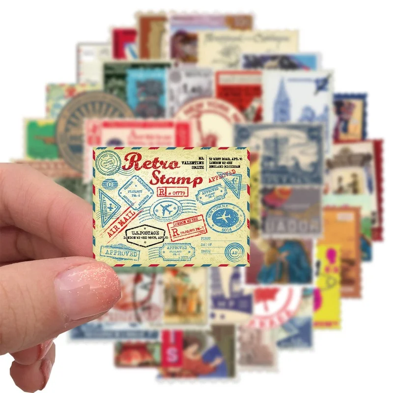 

10/30/50pcs Vintage Retro Travel Stamp Stickers DIY Waterproof Sticker Scrapbook Phone Laptop Guitar Journal Stationery