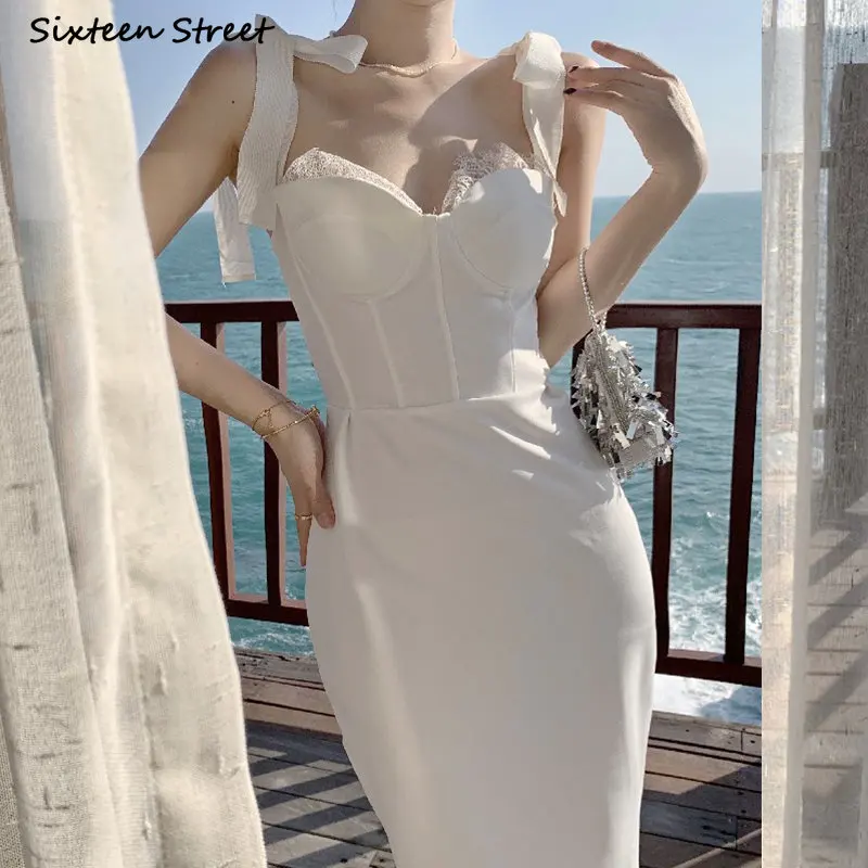 Женское винтажное платье с завышенной талией, белое ТРАПЕЦИЕВИДНОЕ ПЛАТЬЕ составного кроя без рукавов с завязками, модель 2023 года 
Женское винтажное платье с завышенной талией, белое ТРАПЕЦИЕВИДНОЕ ПЛАТЬЕ составного кроя без рукавов с завязками, модель 2023 года