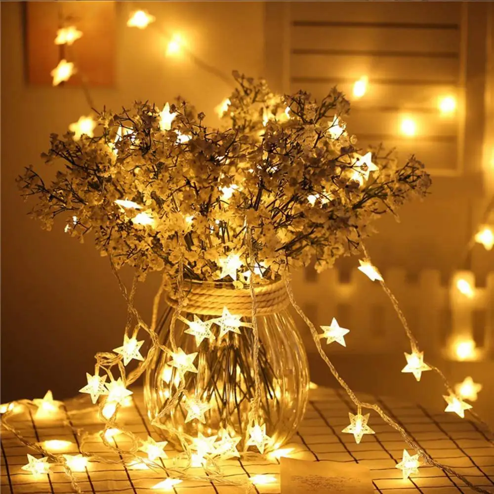 

LED Star Fairy Garland String Lights 8 Modes Novelty New Year Wedding Home Indoor Decoration Wishing Stars Curtain String Light