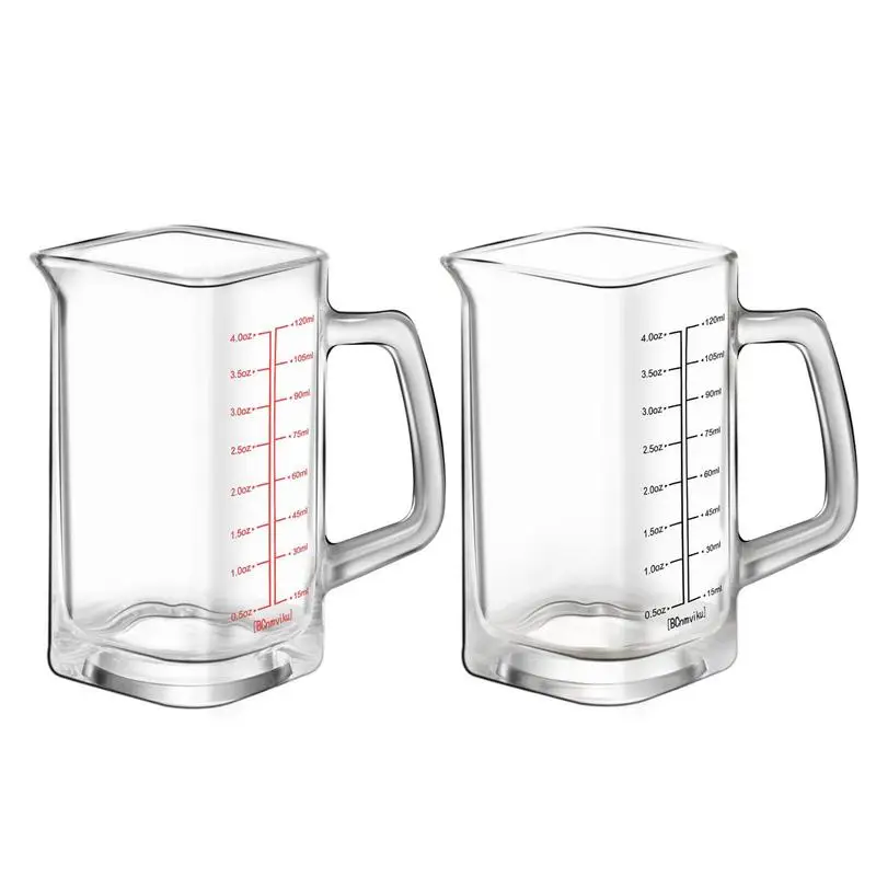 

Квадратный термостойкий стеклянный мерный стакан 120 мл с прозрачными клеточками, мерный стакан для эспрессо с двумя выемками и ручками