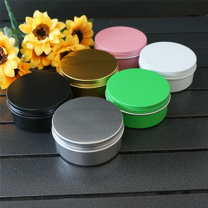 

150g 150ml Round Gold Green Empty Aluminum Box Metal Tin Cans Portable Cream DIY Refillable Jar Tea Aluminum Pot Black Container