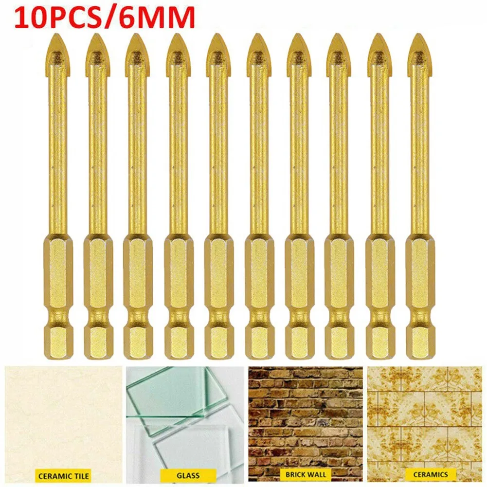 10* Drill Bit 10pcs 6mm Alloy Ceramic Gold Spear Head Superhard Tile Glass Titanium Tungsten Carbide Hot Portable
10* Drill Bit 10pcs 6mm Alloy Ceramic Gold Spear Head Superhard Tile Glass Titanium Tungsten Carbide Hot Portable