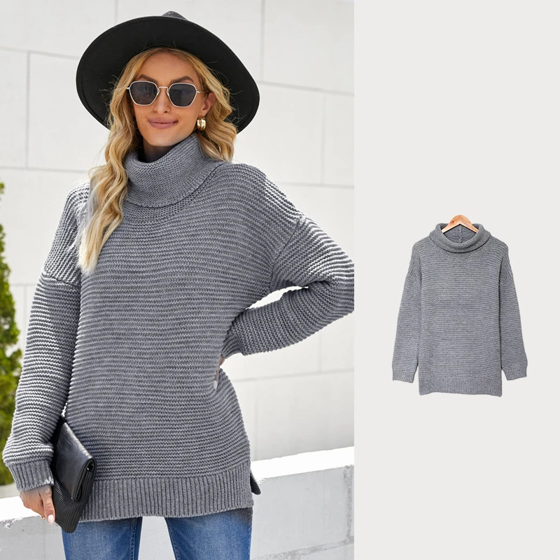 Autumn and Winter New Long Sleeve Slit Hemline at Hem Thermal Knitting Top European and American Turtleneck Sweater for Women
Autumn and Winter New Long Sleeve Slit Hemline at Hem Thermal Knitting Top European and American Turtleneck Sweater for Women