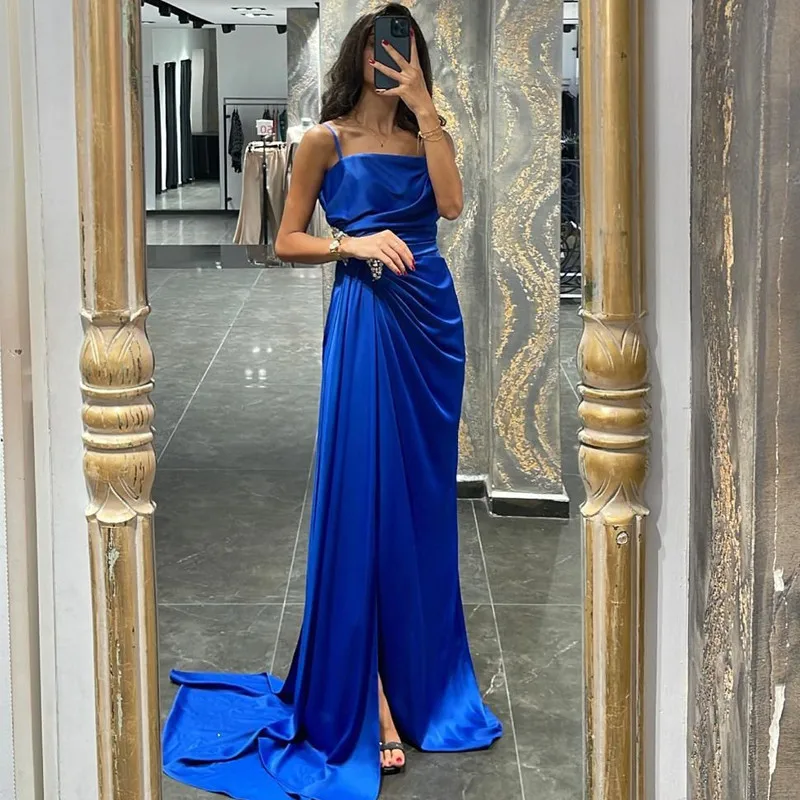 Handmade Ruched Vestidos Elegantes Para Mujer Spaghetti Straps Beaded Sash Prom Dresses Side Split Women Wear for Evening Party
Handmade Ruched Vestidos Elegantes Para Mujer Spaghetti Straps Beaded Sash Prom Dresses Side Split Women Wear for Evening Party
