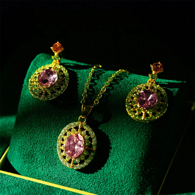 Exquisite Women's Premium Jewelry Set Pink Moissanite Round Earrings Necklace for Women's Wedding Engagement Earrings Necklace
Exquisite Women's Premium Jewelry Set Pink Moissanite Round Earrings Necklace for Women's Wedding Engagement Earrings Necklace