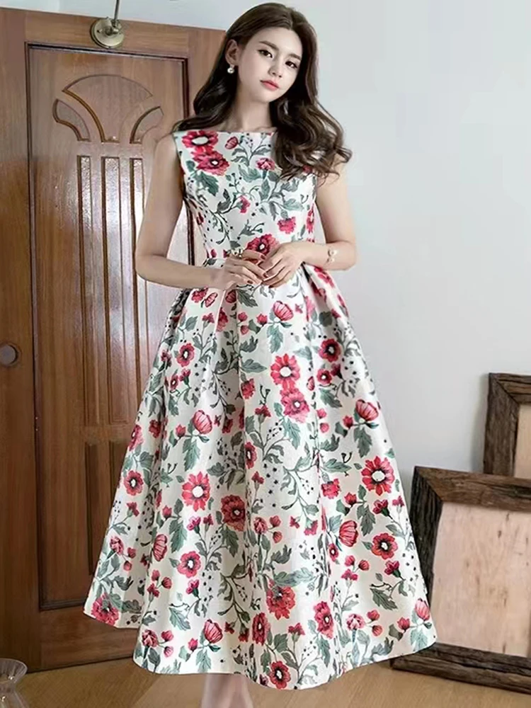 New Summer Female Vintage Flowers Print O-Neck Sleeveless Midi Dress Women Temperament Slim Vest Holiday Party Dress Vestidos
New Summer Female Vintage Flowers Print O-Neck Sleeveless Midi Dress Women Temperament Slim Vest Holiday Party Dress Vestidos