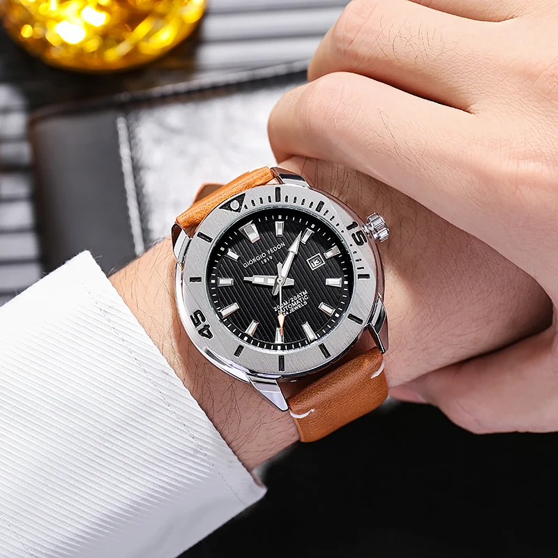 

New GIORGIO FEDON Men's Luxury Date High Quality Leather Strap Quartz Watch Fashion Luminous Sports Waterproof Relojes Hombre