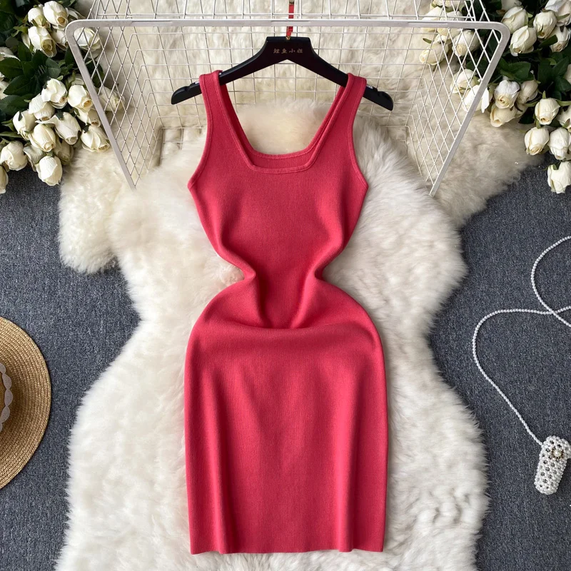 Summer Solid Knitted Strap Dress Square Neck Slim Fit Waist Show Thin Tank Top Short Skirt
Summer Solid Knitted Strap Dress Square Neck Slim Fit Waist Show Thin Tank Top Short Skirt