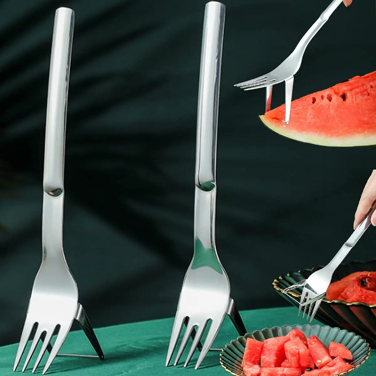 2-in-1 Watermelon Fork Slicer Portable Fruit Cutting Artifact Stainless Steel Fruit Forks Knife Kitchen Gadgets for Family Party
2-in-1 Watermelon Fork Slicer Portable Fruit Cutting Artifact Stainless Steel Fruit Forks Knife Kitchen Gadgets for Family Party