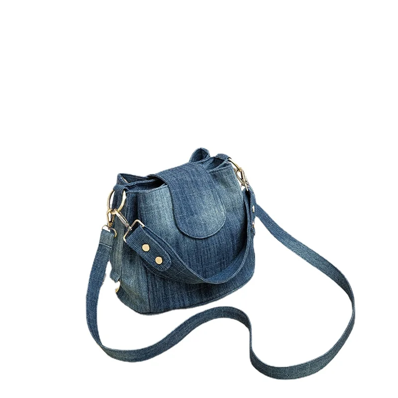

Women's Multiple Pockets Casual Denim Bucket Bag Ladies Simple Shoulder Underarm Bag Female Crossbody Bag Sac A Main 2023