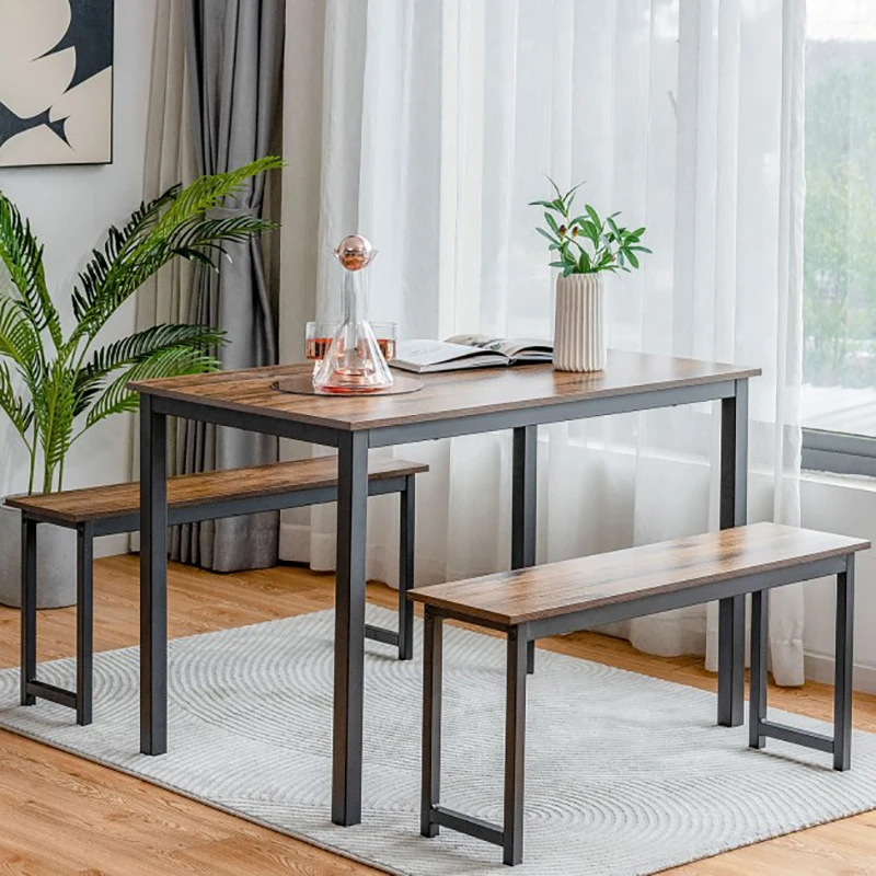 3 Pieces Modern Dining Table Bench Set with Wooden Tabletop and Metal Frame Dining Room Set Furniture 
3 Pieces Modern Dining Table Bench Set with Wooden Tabletop and Metal Frame Dining Room Set Furniture