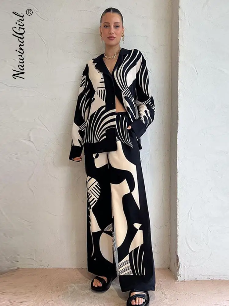 Casual Print Shirt Women 2 Piece Set Elegant Loose Long Sleeve Shirts Wide Leg Pants Female Suit 2023 Summer Fashion Lady Outfit 
Casual Print Shirt Women 2 Piece Set Elegant Loose Long Sleeve Shirts Wide Leg Pants Female Suit 2023 Summer Fashion Lady Outfit