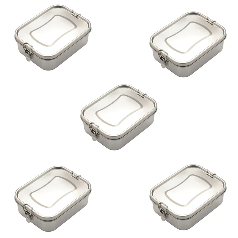 

5X Stainless Steel Bento Box Lunch Container,3-Compartment Bento Lunch Box For Sandwich And Two Sides,1400 Ml