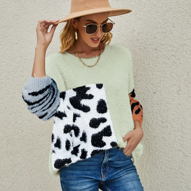 New Women Fall Winter Leopard print sweater New Fashion Casual O Neck Long Sleeve Splicing Jumpers For Ladies Loose Knitted Tops
New Women Fall Winter Leopard print sweater New Fashion Casual O Neck Long Sleeve Splicing Jumpers For Ladies Loose Knitted Tops