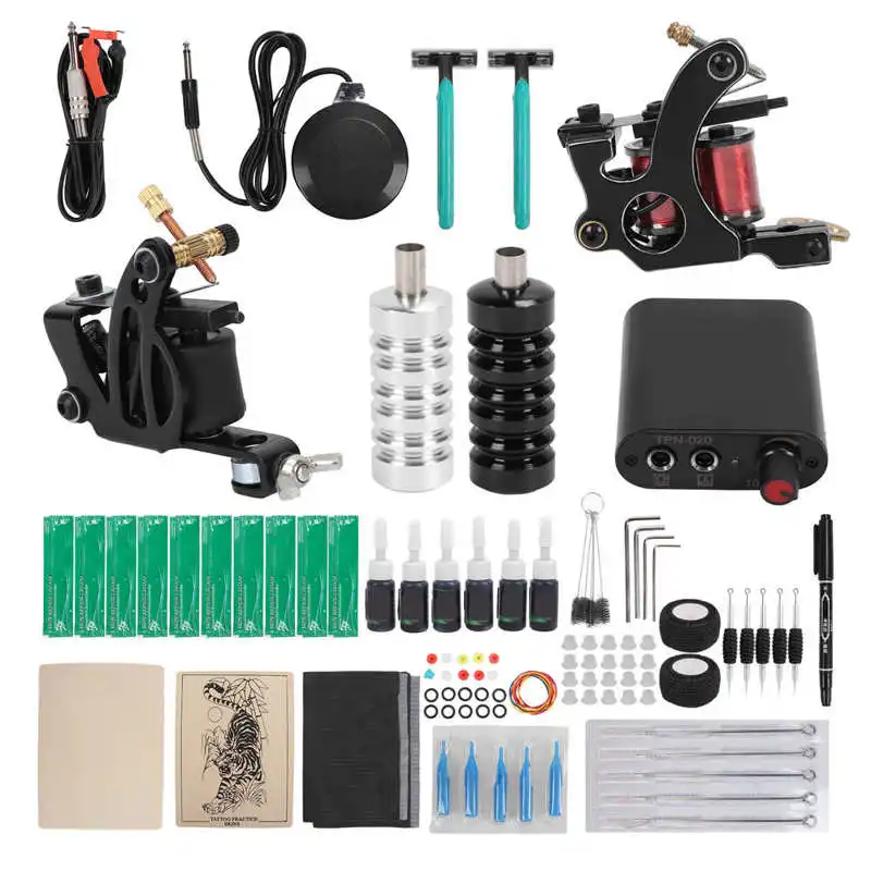 Double Tattoo Coil Machine Kit Silicone Practice Skin 90‑265V 2 Tattoo Coil Machine Kit with 6 Black Tattoo Inks for Tattoo 
Double Tattoo Coil Machine Kit Silicone Practice Skin 90‑265V 2 Tattoo Coil Machine Kit with 6 Black Tattoo Inks for Tattoo