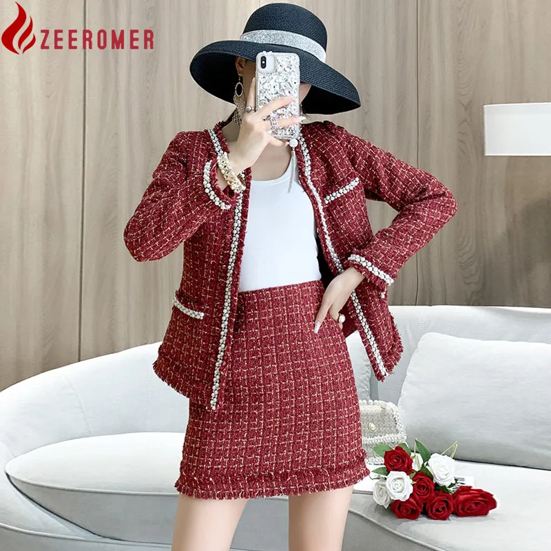 Tweed Coat Skirt Suit Graceful Two Piece Handmade beaded Woolen Jacket Vintage Fringe Mini Skirt Sets Fall Winter Women Clothes
Tweed Coat Skirt Suit Graceful Two Piece Handmade beaded Woolen Jacket Vintage Fringe Mini Skirt Sets Fall Winter Women Clothes
