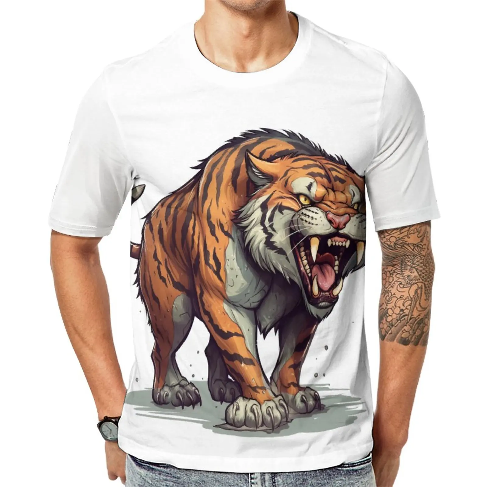 

Футболка с принтом тигра яркие цвета Потрясающие футболки с круглым вырезом модная футболка пляжные мужские дизайнерские топы большого размера 5XL 6XL
