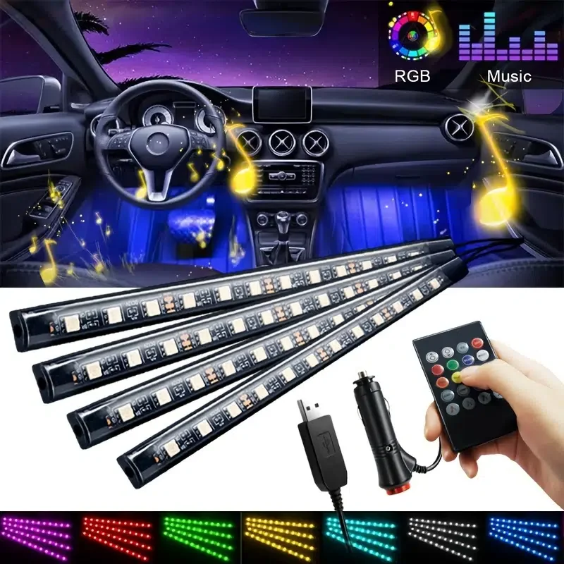 4Pcs 48 LEDs USB Interior Lights DC5V Car Charger 12V Multicolor Music Car Strip Light Under Dash Lighting Kit Sound Active&Wire
4Pcs 48 LEDs USB Interior Lights DC5V Car Charger 12V Multicolor Music Car Strip Light Under Dash Lighting Kit Sound Active&Wire