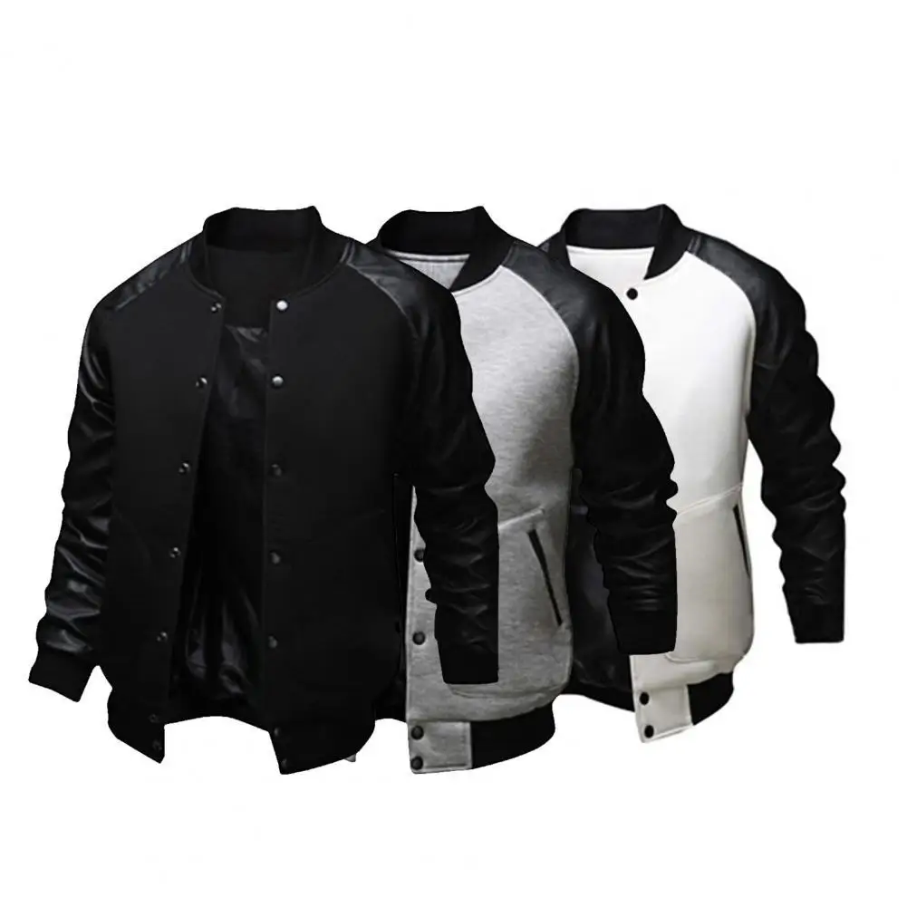 Great Men Jacket Single Breasted Slim Faux Leather Stitching Contrast Colors Slim Autumn Coat
Great Men Jacket Single Breasted Slim Faux Leather Stitching Contrast Colors Slim Autumn Coat