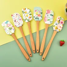 30.5CM Non-stick Silicone Cookware with Wooden Handle Spatula Spoon Brush Sets Colorful Baking Kitchen Spatula Tools