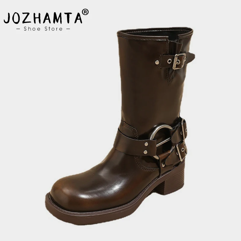 Женские короткие ботинки JOZHAMTA, в стиле ретро, из натуральной кожи, на высоком каблуке, модная обувь в западном стиле, Размеры 35-40
Женские короткие ботинки JOZHAMTA, в стиле ретро, из натуральной кожи, на высоком каблуке, модная обувь в западном стиле, Размеры 35-40
