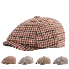 Houndstooth Newsboy Caps for Women Men Cotton Octagonal Hat Retro Beret Painter Peaked Cap Autumn Gorra Inglesa Hombre