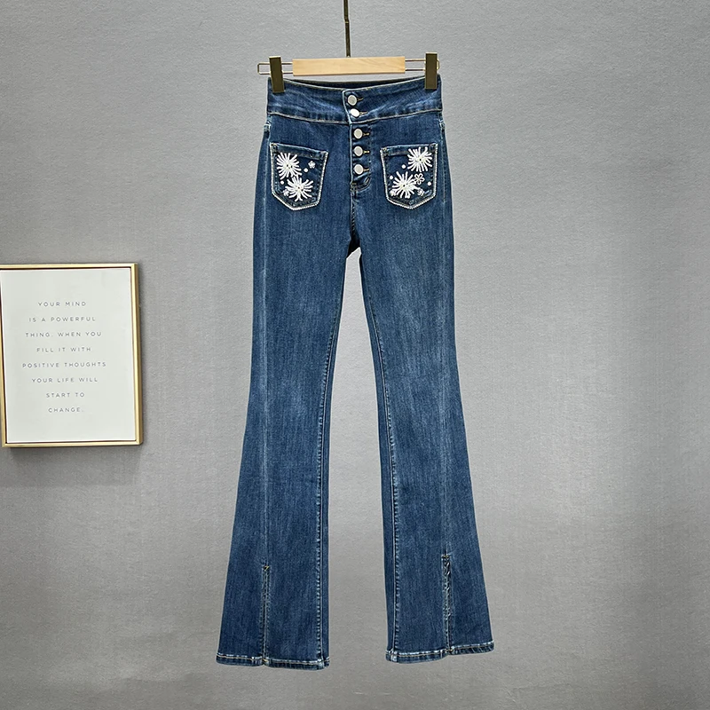 High Waist Jeans for Women 2022 Autumn New Elastic Slim Denim Trousers Diamond Beaded Flared Pants Female Jean Students Trouser
High Waist Jeans for Women 2022 Autumn New Elastic Slim Denim Trousers Diamond Beaded Flared Pants Female Jean Students Trouser