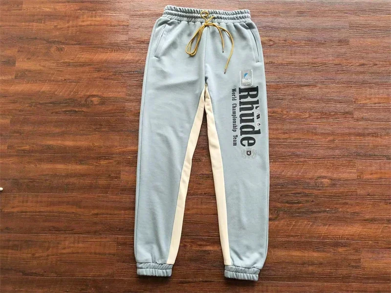 

New Spliced Rhude Sweatpants Men Women Best Quality Jogger Drawstring Trousers Pants Skateboard