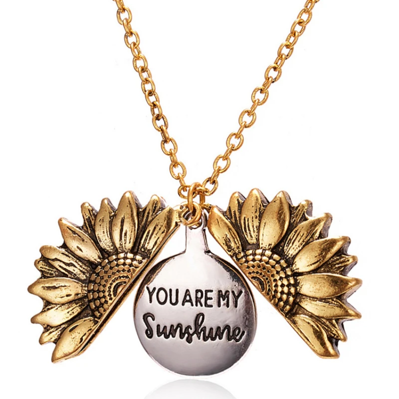 

You Are My Sunshine Open Locket Sunflower Pendant Necklace Boho Jewelry Friendship Gifts Bff Letter Necklace Collier