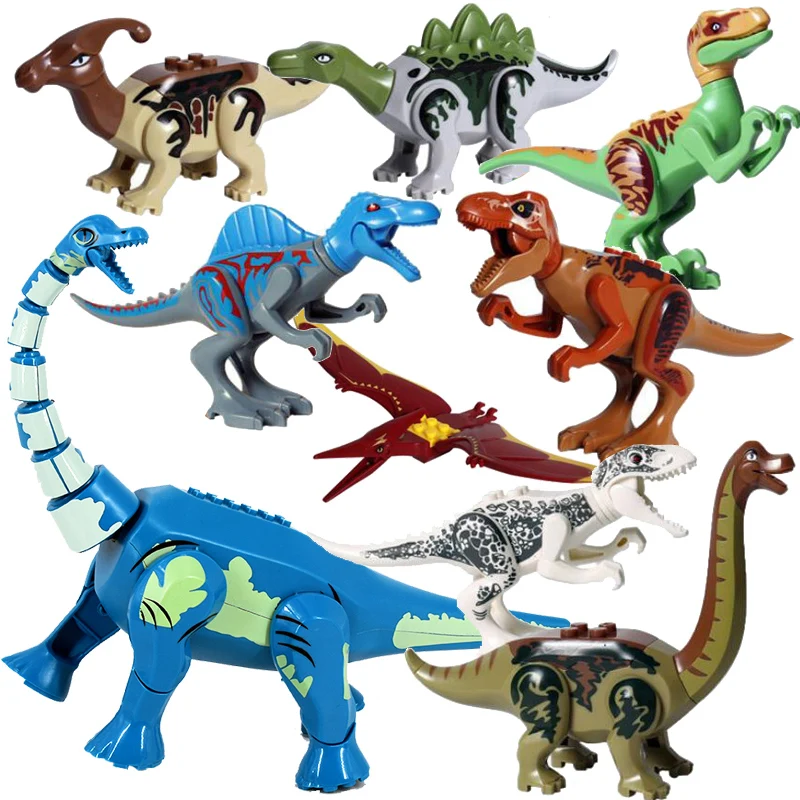 

8pcs/lot Jurassic Dino World Tyrannosaurus Rex Wyvern Velociraptor Stegosaurus Building Kits Bolcks Dinosaur Figures Raptor Toy