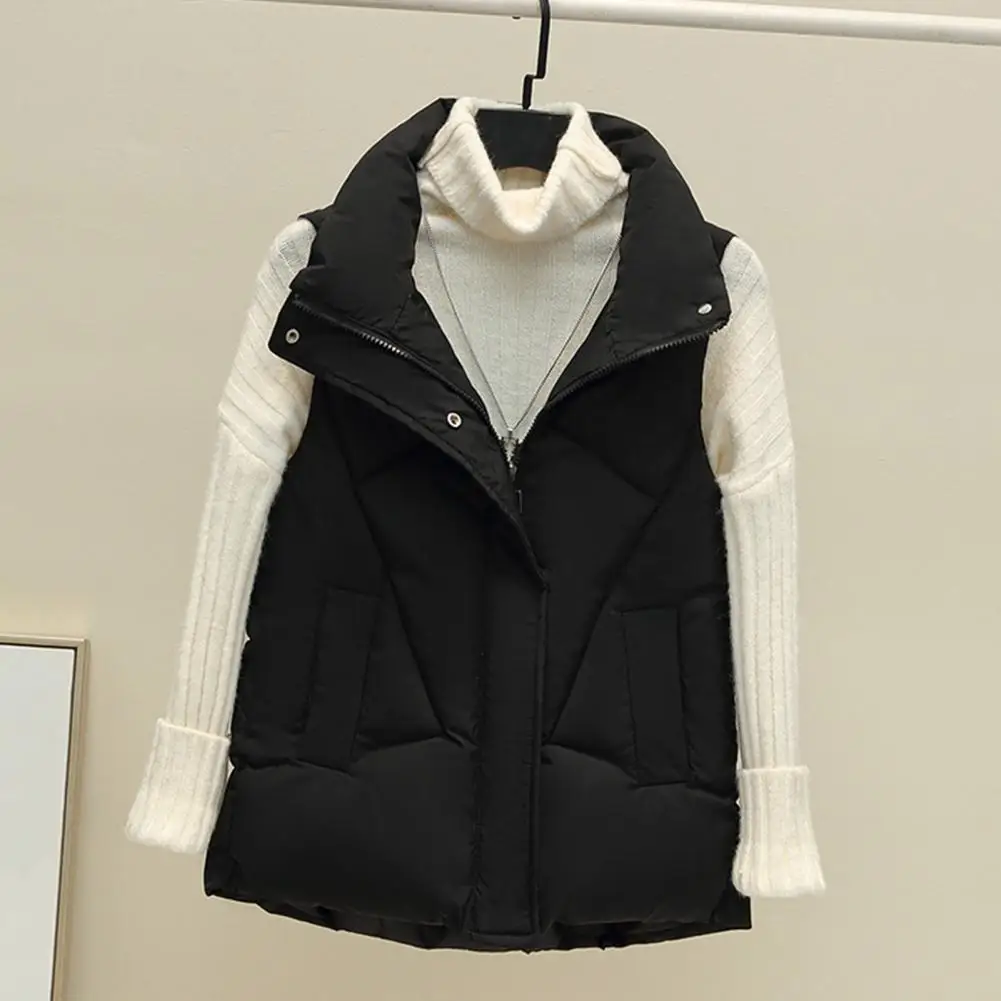 Chic Women Coat Coldproof Stand Collar Solid Color Bread Clothes Vest Jacket All Match Polyester Vest for Work
Chic Women Coat Coldproof Stand Collar Solid Color Bread Clothes Vest Jacket All Match Polyester Vest for Work