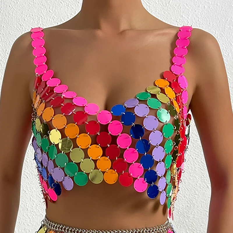 Rainbow Y2k Plastic Sequin Crop Top For Women Sexy V Neck Hollow Out Backless See Through Spaghetti Strap Festival Tank Tops
Rainbow Y2k Plastic Sequin Crop Top For Women Sexy V Neck Hollow Out Backless See Through Spaghetti Strap Festival Tank Tops