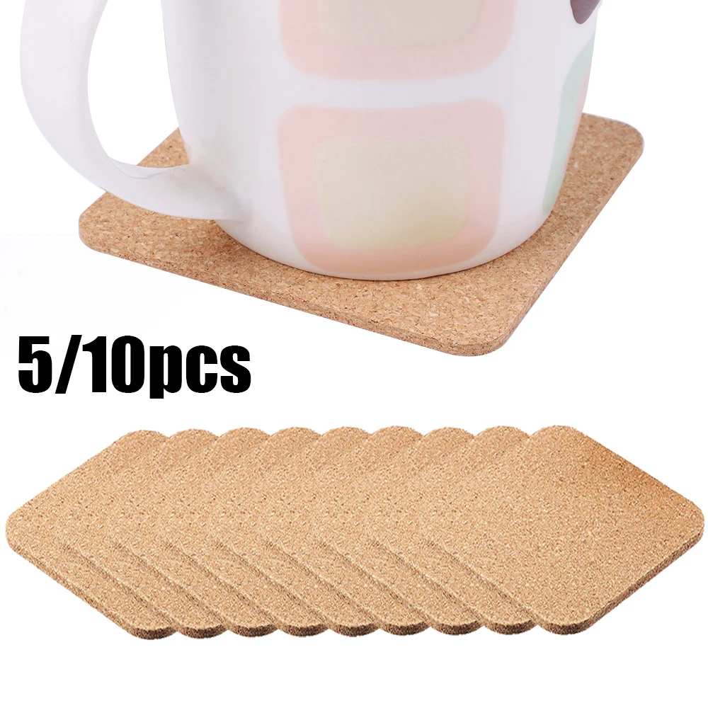 

5/10PCS Square Cork Coasters Natural Heat Insulation Cork Coaster Coffee Tea Hot Ice Drink Coaster Placemat Kitchen Accessories