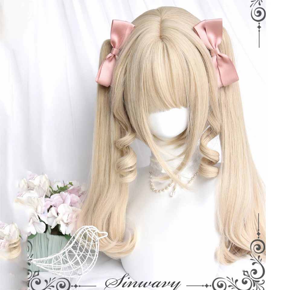 

HOUYAN Synthetic Long curly blonde double ponytail wig female role play Lolita party wig Heat resistant wig