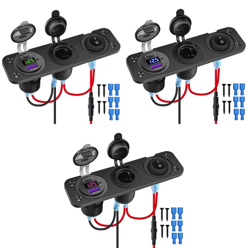 Гнездо прикуривателя 12 В/24 В с тумблерным переключателем PD и разъемом USB C QC3.0 со светодиодсветодиодный вольтметром, водонепроницаемый для а... 
Гнездо прикуривателя 12 В/24 В с тумблерным переключателем PD и разъемом USB C QC3.0 со светодиодсветодиодный вольтметром, водонепроницаемый для а...