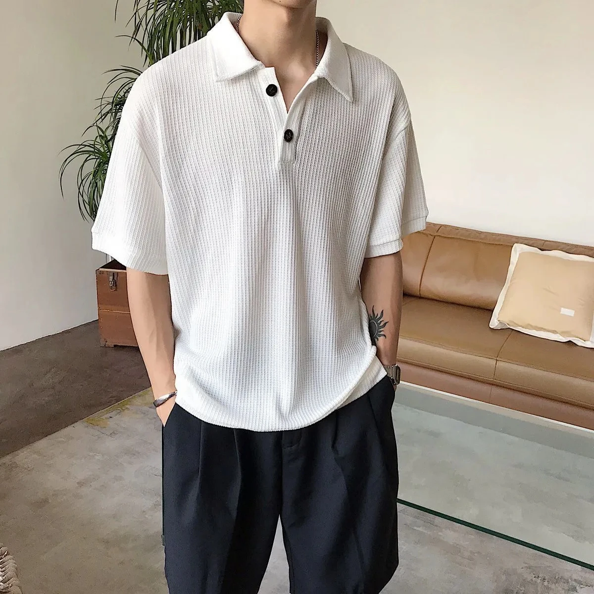 Summer Fashion Solid Casual Loose Tess Sport Polo T-Shirts Men's Top Simple Pullover Short Sleeve Office Work Waffle Golf Wear
Summer Fashion Solid Casual Loose Tess Sport Polo T-Shirts Men's Top Simple Pullover Short Sleeve Office Work Waffle Golf Wear