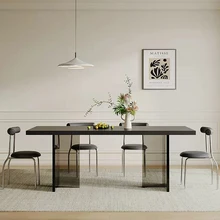 Pure black light luxury modern simple rectangular acrylic slate dining table
