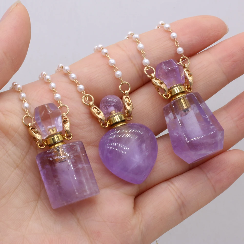 Natural Stone Perfume Bottle Necklace Pearl Chain Amethyst Heart Rectangle Pendant Charms Jewelry For Women Romantic Gift 80 CM
Natural Stone Perfume Bottle Necklace Pearl Chain Amethyst Heart Rectangle Pendant Charms Jewelry For Women Romantic Gift 80 CM