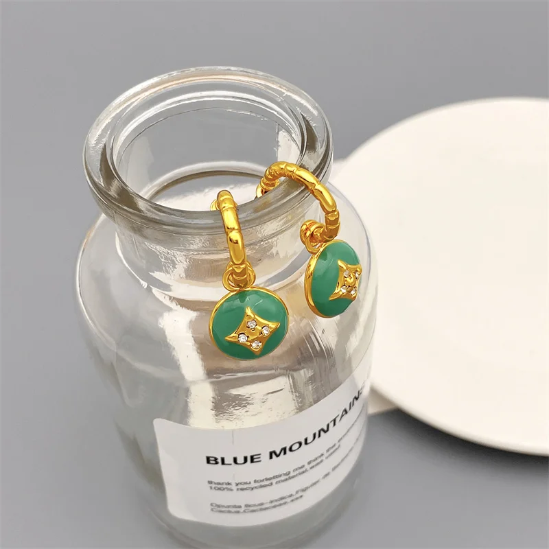 

Europe And America Retro Green Enamelled Glaze C Shape Earrings For Women Fashion Earrings Plating 18k Gold Jewelry Wholesale