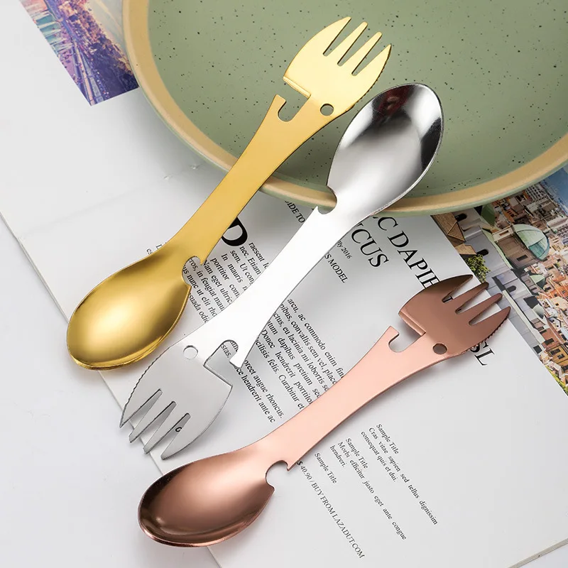 

Multitool Camp Utensil Fork Tableware Spoon Multi Tool Can Opener Flatware Portable Bottle Cutlery Spork Stainless Steel Picnic